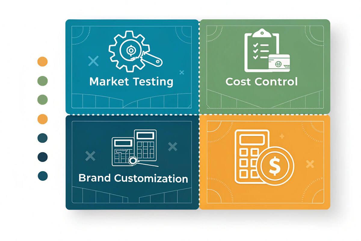 The Strategic Advantages of Low MOQ for Small Businesses Infographic showing low MOQ benefits for SMEs, including market testing